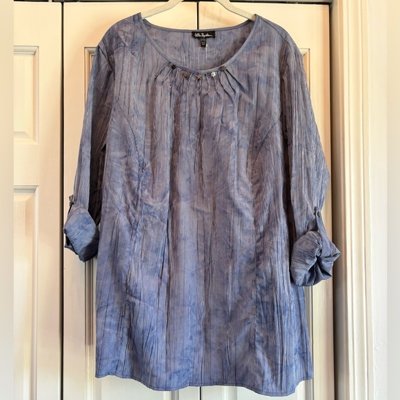 Ulla Popken NWT blue and white tunic with pewter colored accents, 16/18 - Picture 1 of 11